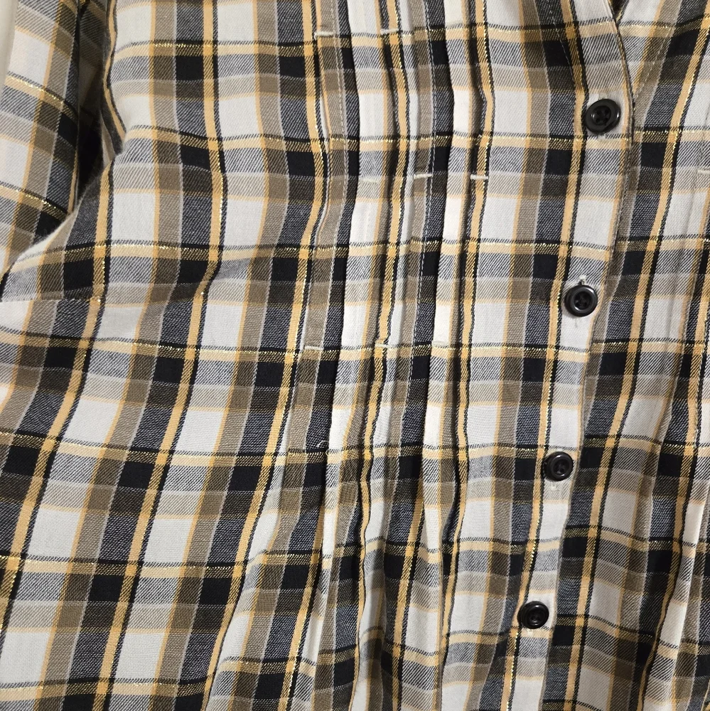 CJ Banks Women's Black And White Plaid Button Front Blouse Size 1X